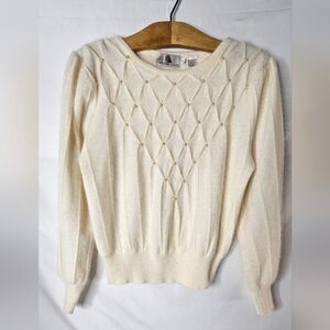 Vintage Christian Aujard Lambswool Angora Sweater Ivory Pearl Accents Womens S